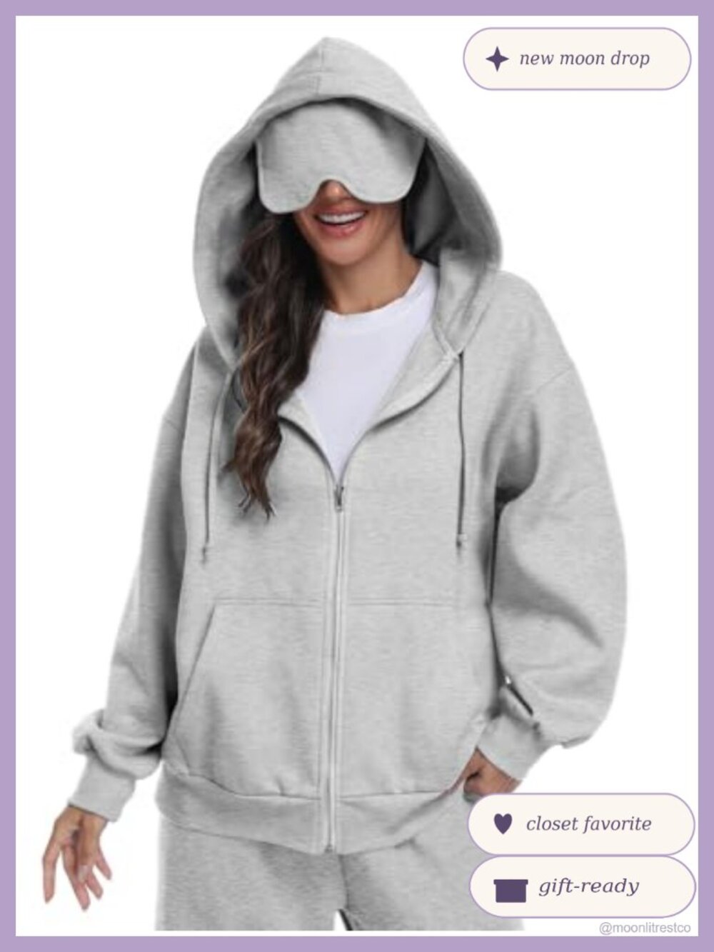 Unisex Zip Up Hoodie with Eye Mask Fleece Lined Travel